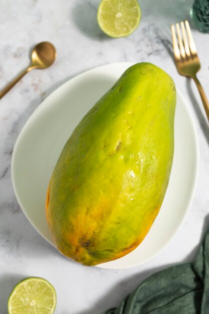 Ripe and freshly cut papaya. Fresh and tropical fruit