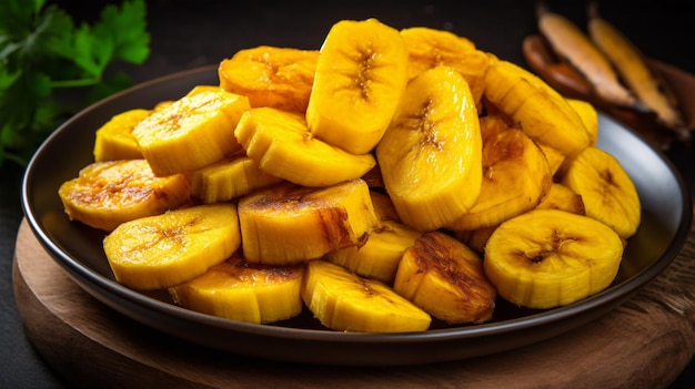 Ripe fried african plantain local staple food served as meals with sauce or as a side dish in nigeria west africa and other african countries