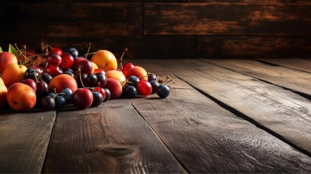 写真 熟した果物を木製のテーブルに ai が生成した