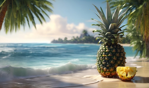 Photo the ripe fruit of the pineapple on the seashore