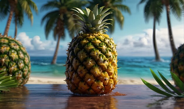 Photo the ripe fruit of the pineapple on the seashore