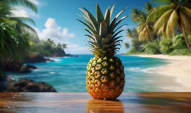 Photo the ripe fruit of the pineapple on the seashore