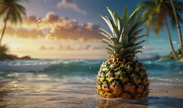 The ripe fruit of the Pineapple on the seashore