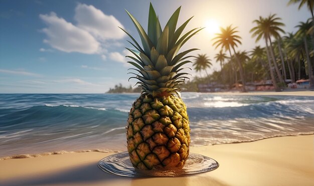 The ripe fruit of the Pineapple on the seashore