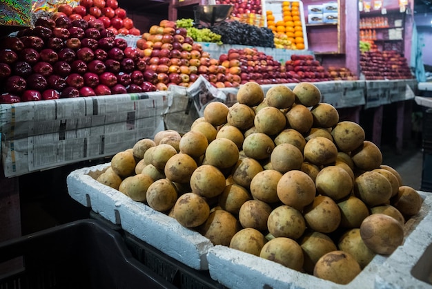 Ripe fruit on the street counter at the fruit market