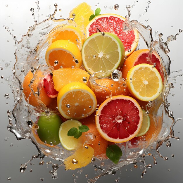 Photo ripe fruits with splashes of juice