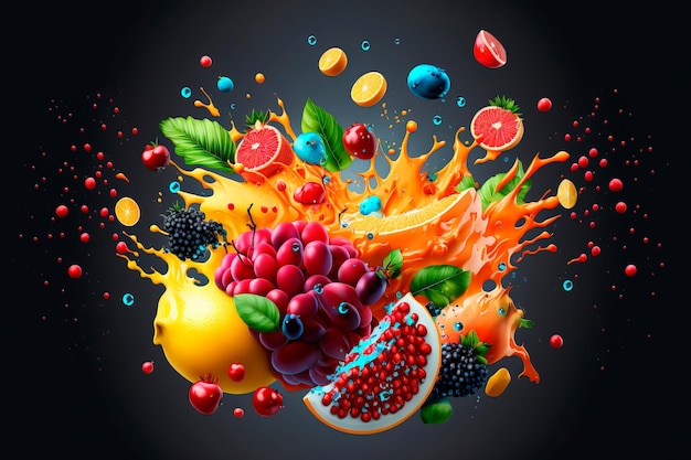 Photo ripe fruits with splashes of juice