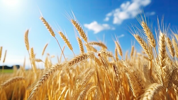 Ripe golden yellow wheat in autumn field