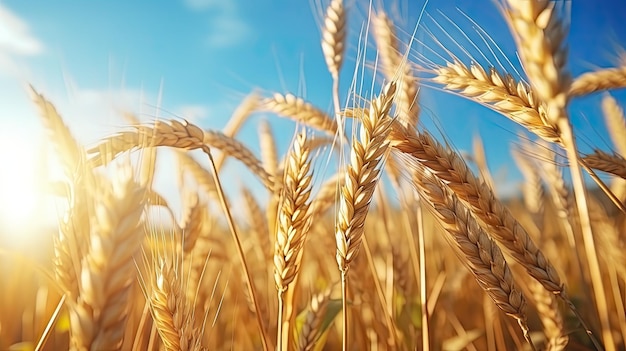 Ripe golden yellow wheat in autumn field