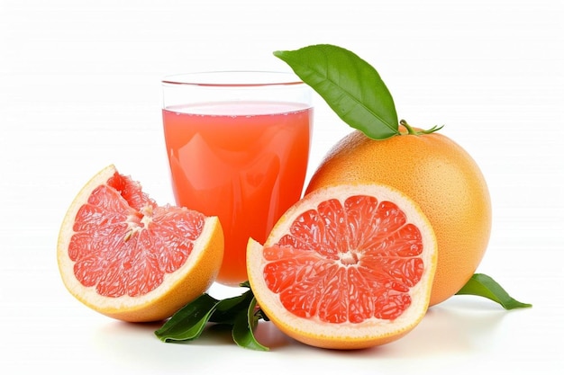 Photo ripe grapefruit with juice isolated on white