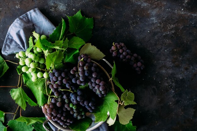 Ripe grapes on a dark background