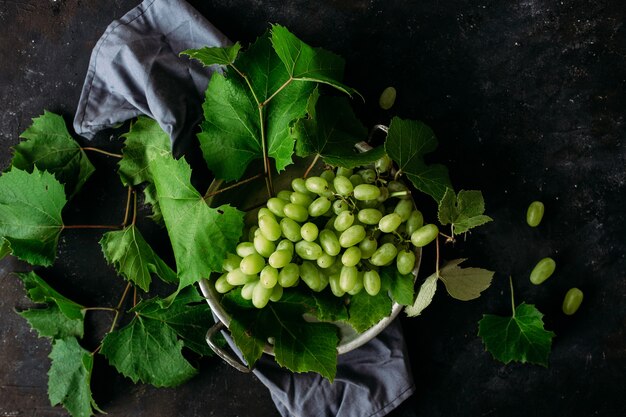 Ripe grapes on a dark background