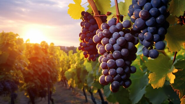 Ripe grapes hung on vineyards of grape trees