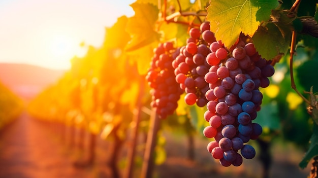 Ripe grapes in the vineyard generative ai