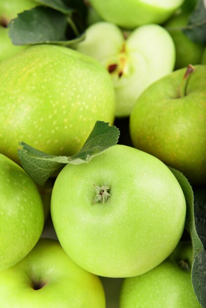 Ripe green apples close up