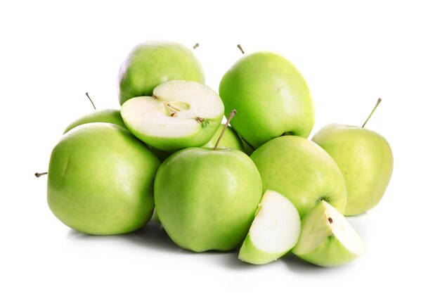 Ripe green apples isolated on white