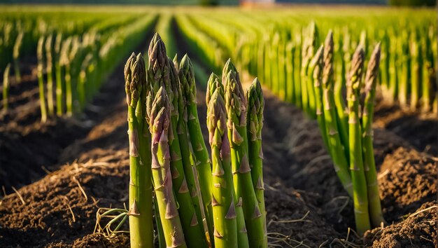 Photo ripe green asparagus the garden outdoors