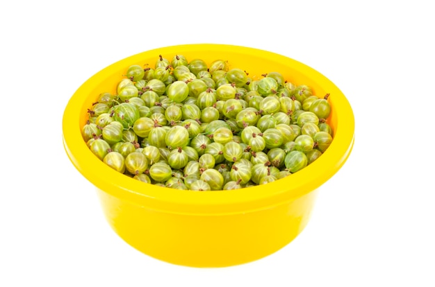 Ripe green gooseberries in bowl