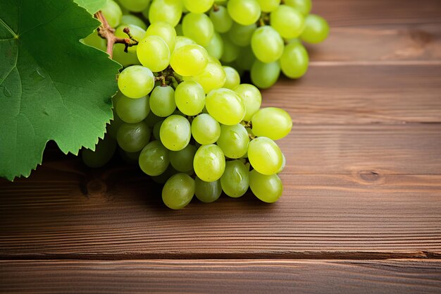 Ripe green grape on wooden background