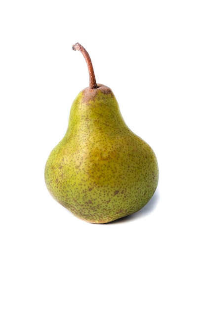 Ripe green pear isolated on a white background Closeup