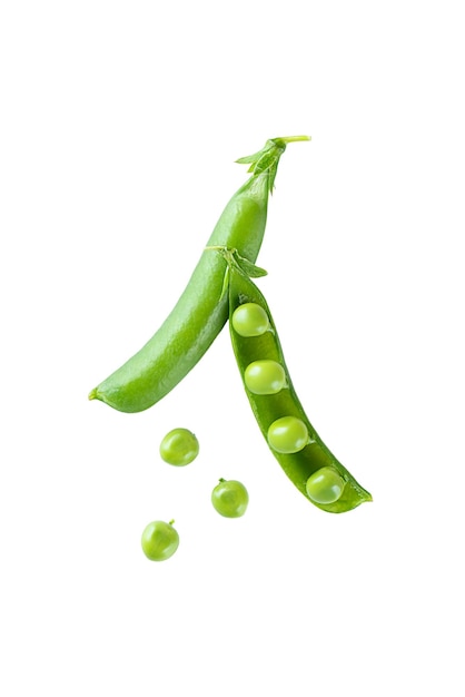 Ripe green peas in pods isolated on white