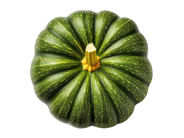 Photo ripe green pumpkin isolated on white background top view generative ai