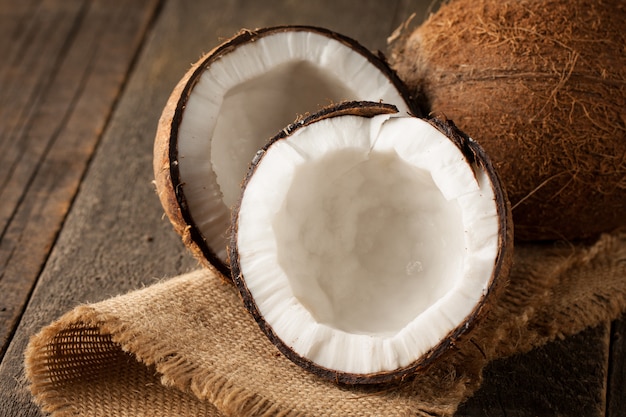 Ripe half cut coconut