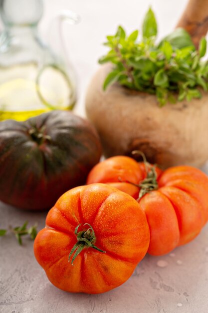 Ripe heirloom tomatoes