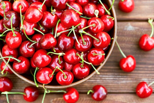 Ripe juicy berries cherries in a bowl freshly picked ripe cherries in a bowl