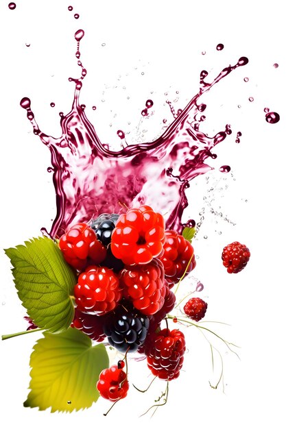 Ripe juicy berries with splashes of drops of water or juice on a white background Generative AI