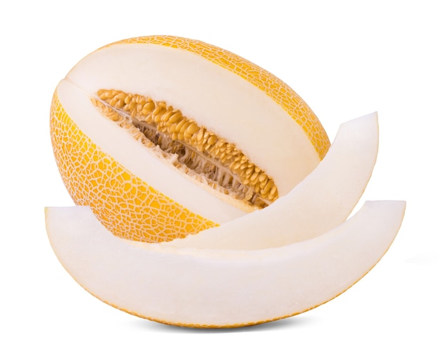 Ripe juicy melon and melon slices isolated