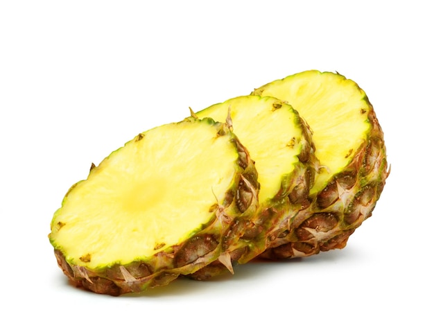 Ripe juicy pineapple slices isolated