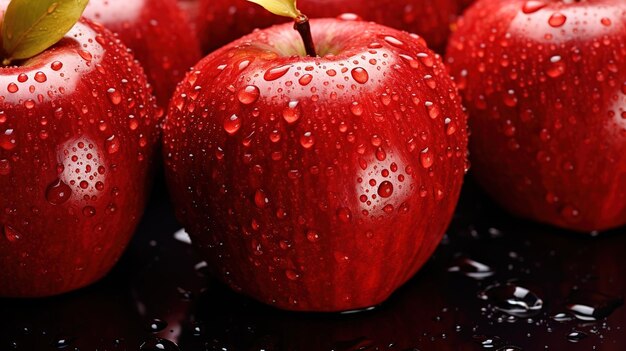 ripe and juicy red apples Background on the desktop Closeup food photography