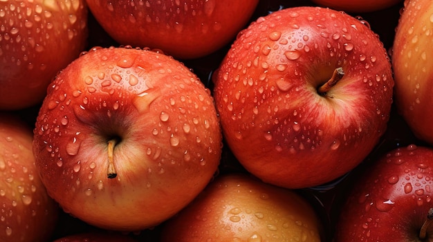 ripe and juicy red apples Background on the desktop Closeup food photography