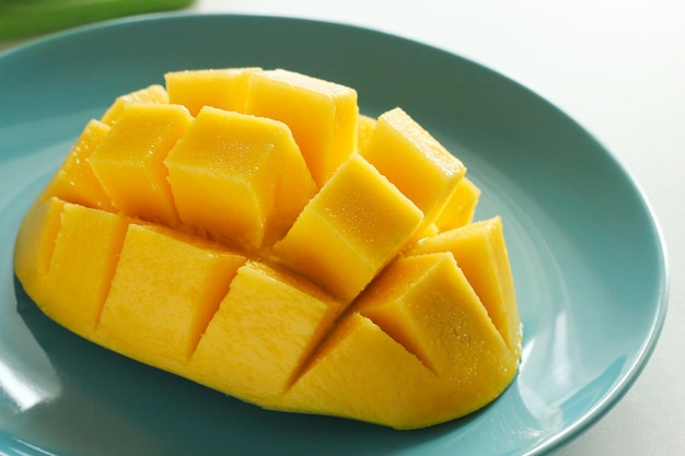 Ripe juicy sliced mango healthy delicious food