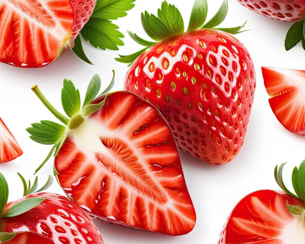 Ripe juicy strawberries on white background