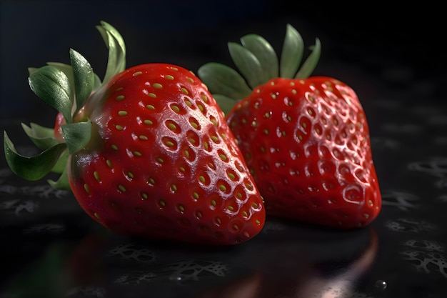 Ripe juicy strawberry on a black background Generative AI 1