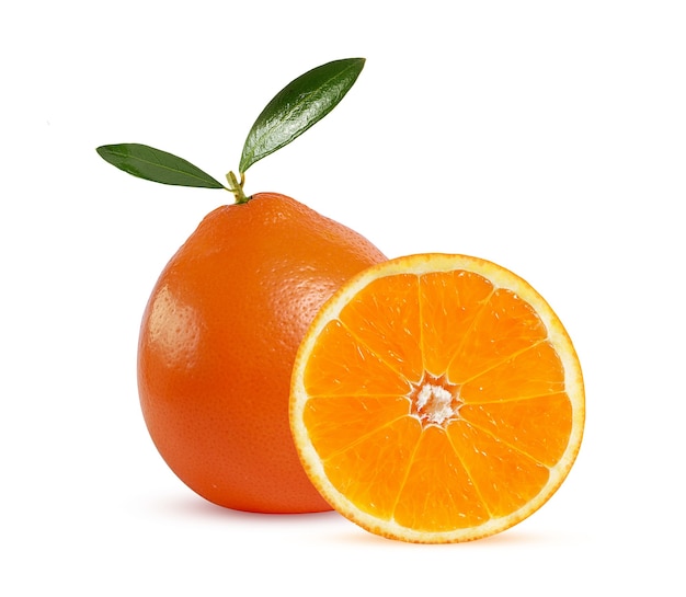 ripe juicy tangerine with green leaflets