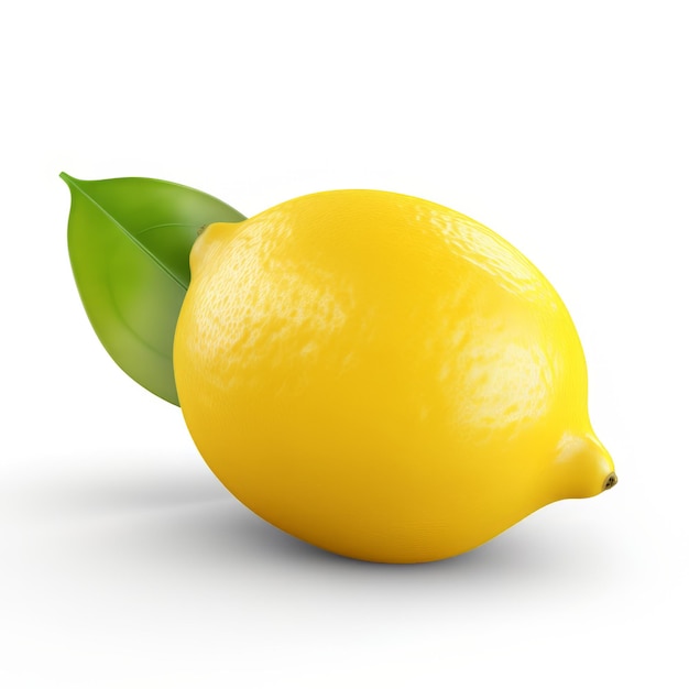 Ripe lemon with leaves isolated on white background
