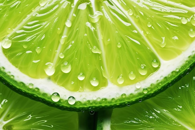 Ripe lime slice with water drops Close up