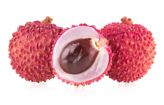 Ripe lychee isolated on white background