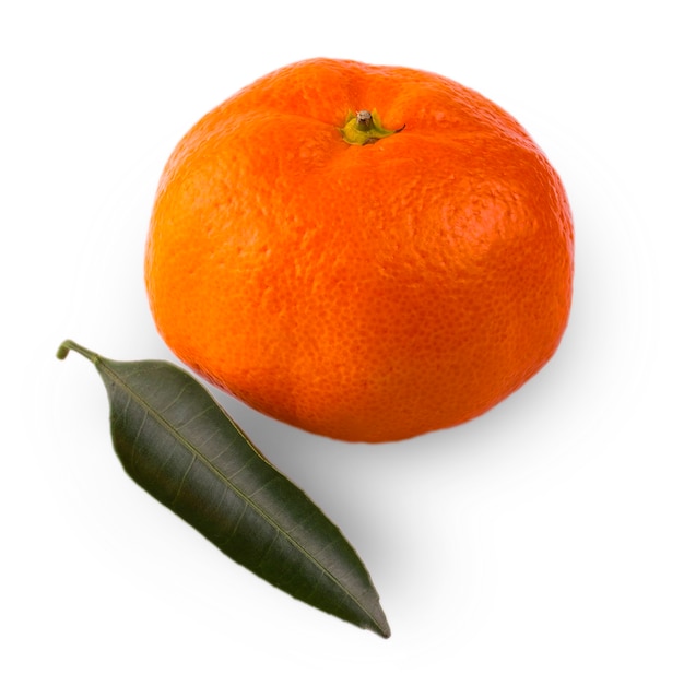 Ripe mandarin with leaves close-up. Tangerine orange with leaves
