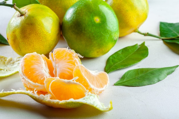 Ripe mandarin with leaves