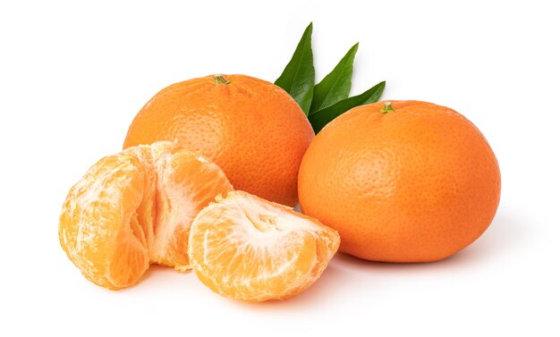 Ripe mandarines on a white background