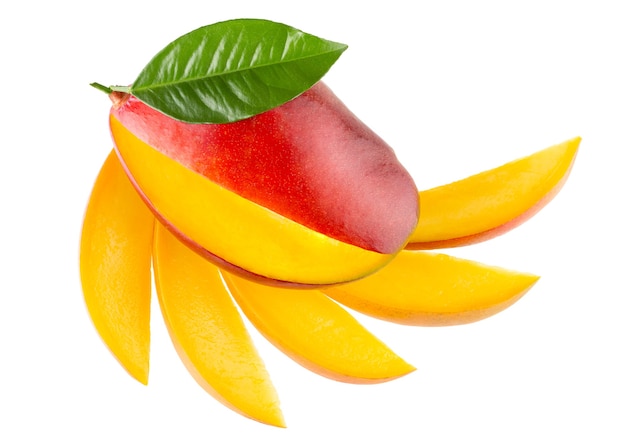 Ripe mango with slices isolated on white background with clipping path