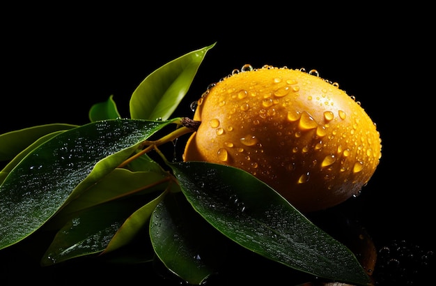 Ripe mango with water drops