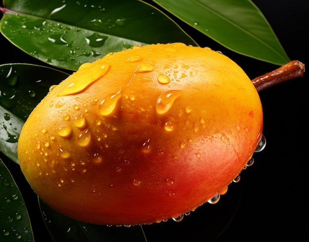 Ripe mango with water drops