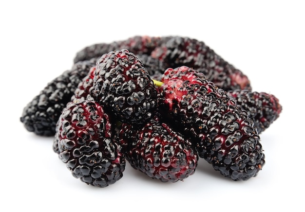 Ripe mulberry on a white background