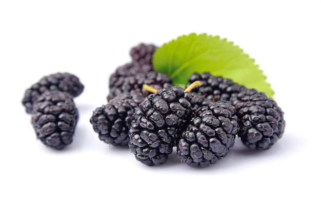 Ripe mulberry with leafs