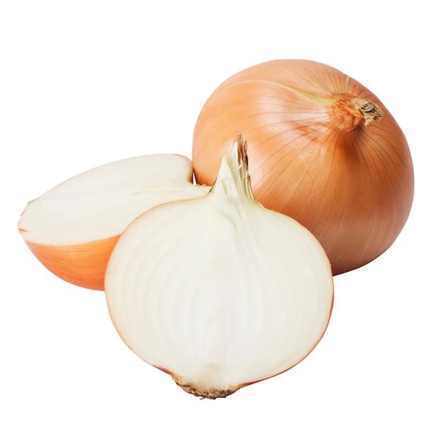 Ripe onions on a white background. Clipping Path